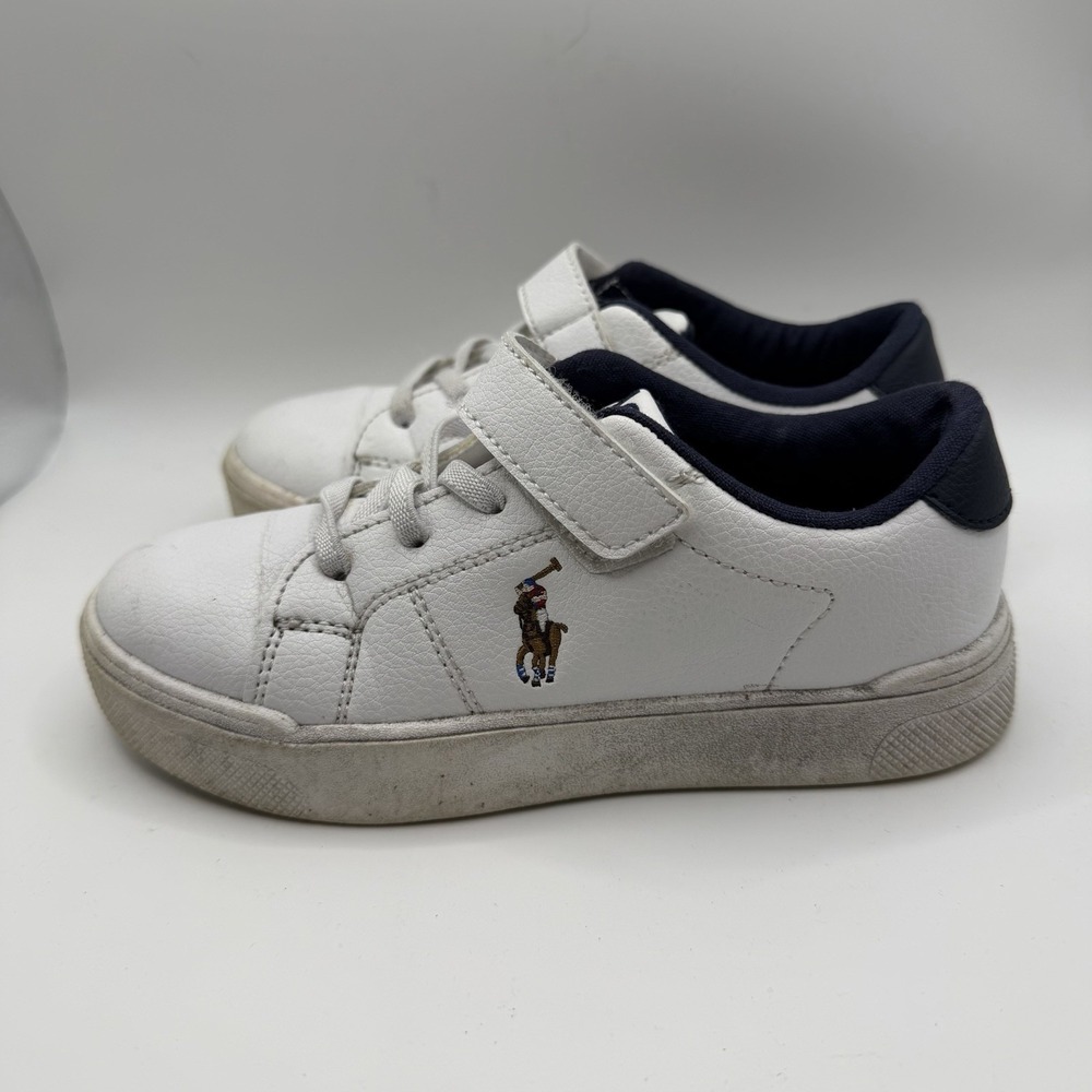 Polo Ralph Lauren Kids Casual Shoe Sneaker White Leather Blue Insole Size 12